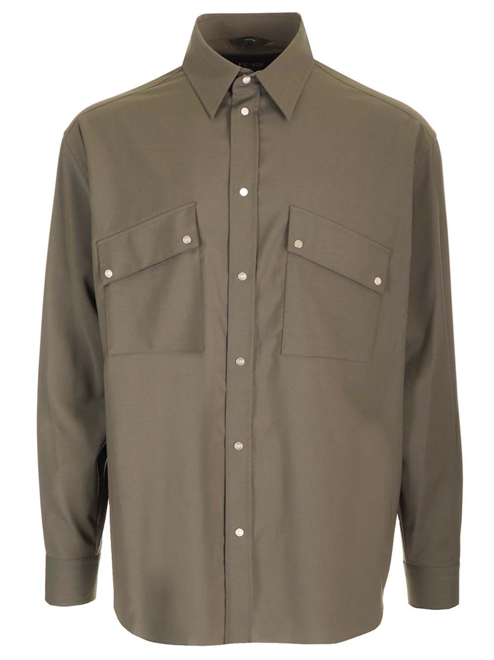 Shop Fendi Wool Overshirt In Green