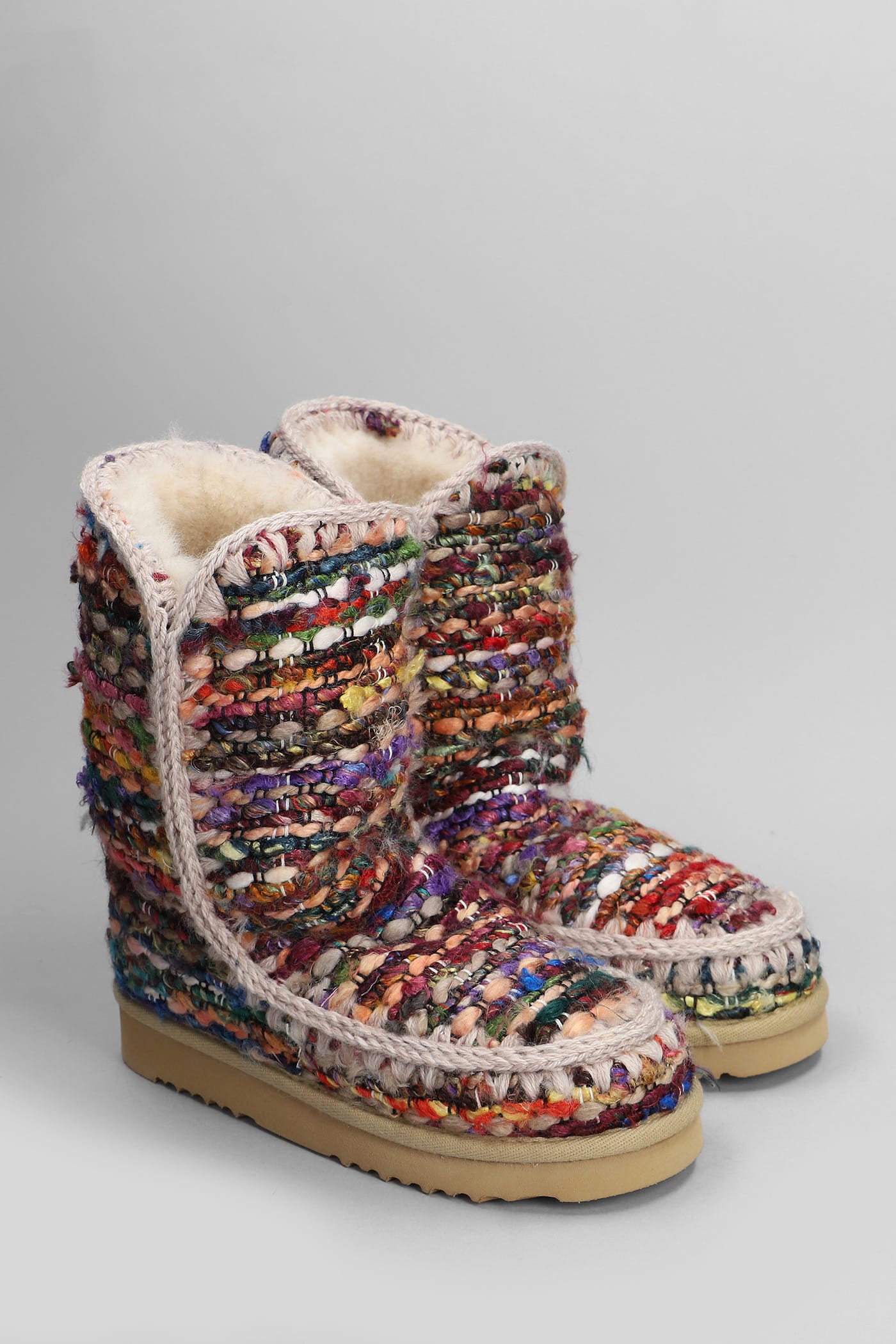 Shop Mou Eskimo 24 Low Heels Ankle Boots In Multicolor Wool