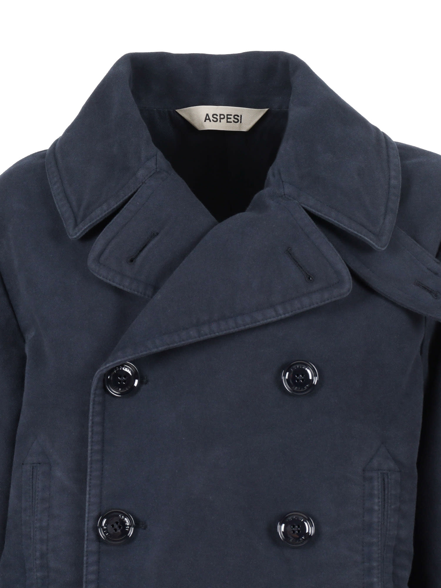 Aspesi Double-breasted Blue Jacket With Wide Lapel In Blue