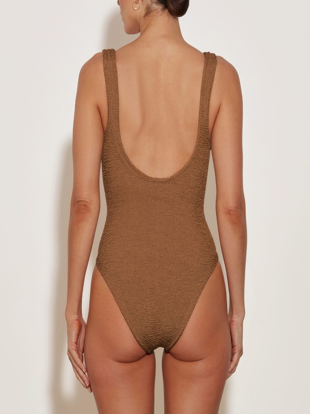 Shop Hunza G Celine Swim With Tonal Hoops In Brown