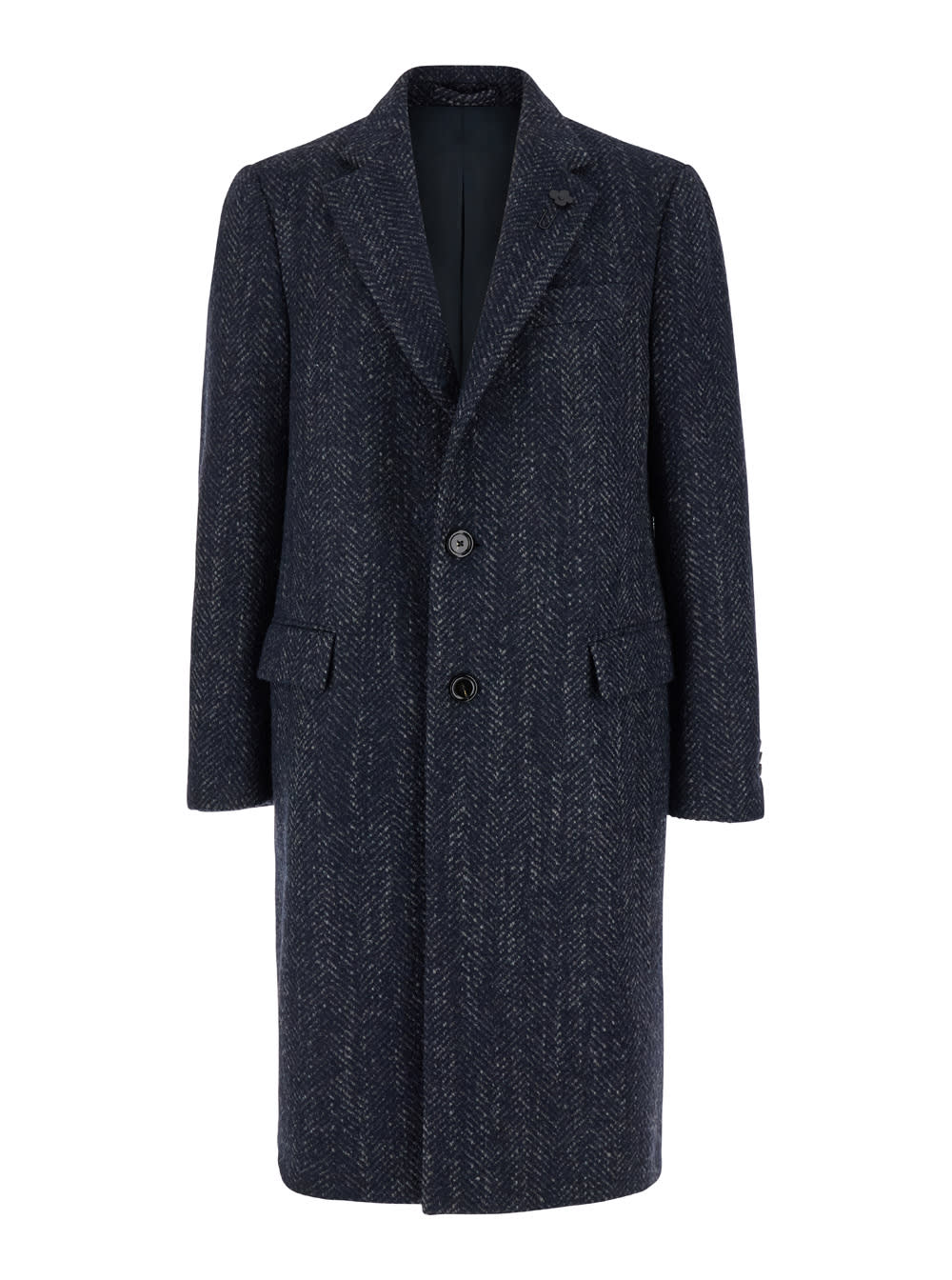 Blue Single-breasted Coat With Notched Revers In Wool Blend Man