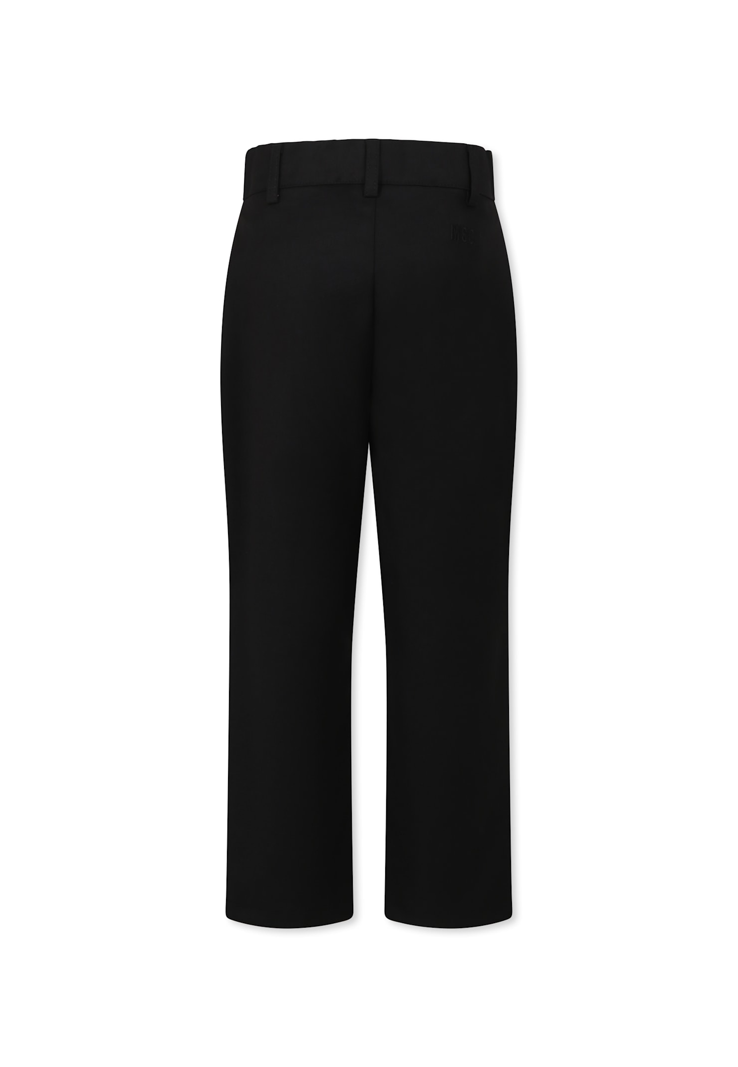 Msgm Black Trousers For Girl With Rhinestones And Logo In Black
