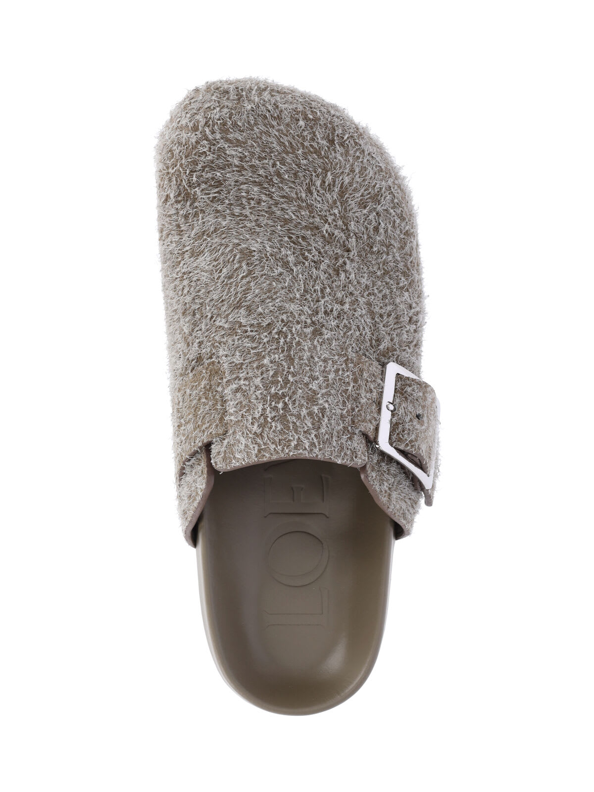 Loewe Ease Buckle Brushed Suede Mules In Neutral