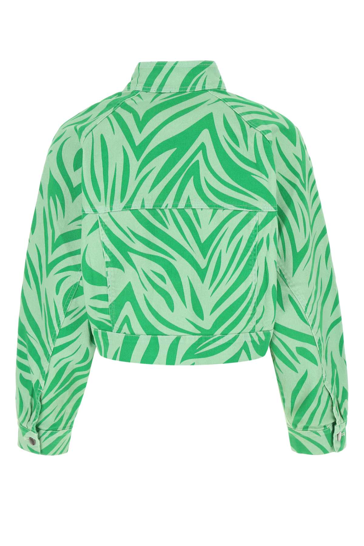 Dependance Printed Stretch Denim Oversize Jacket In Green