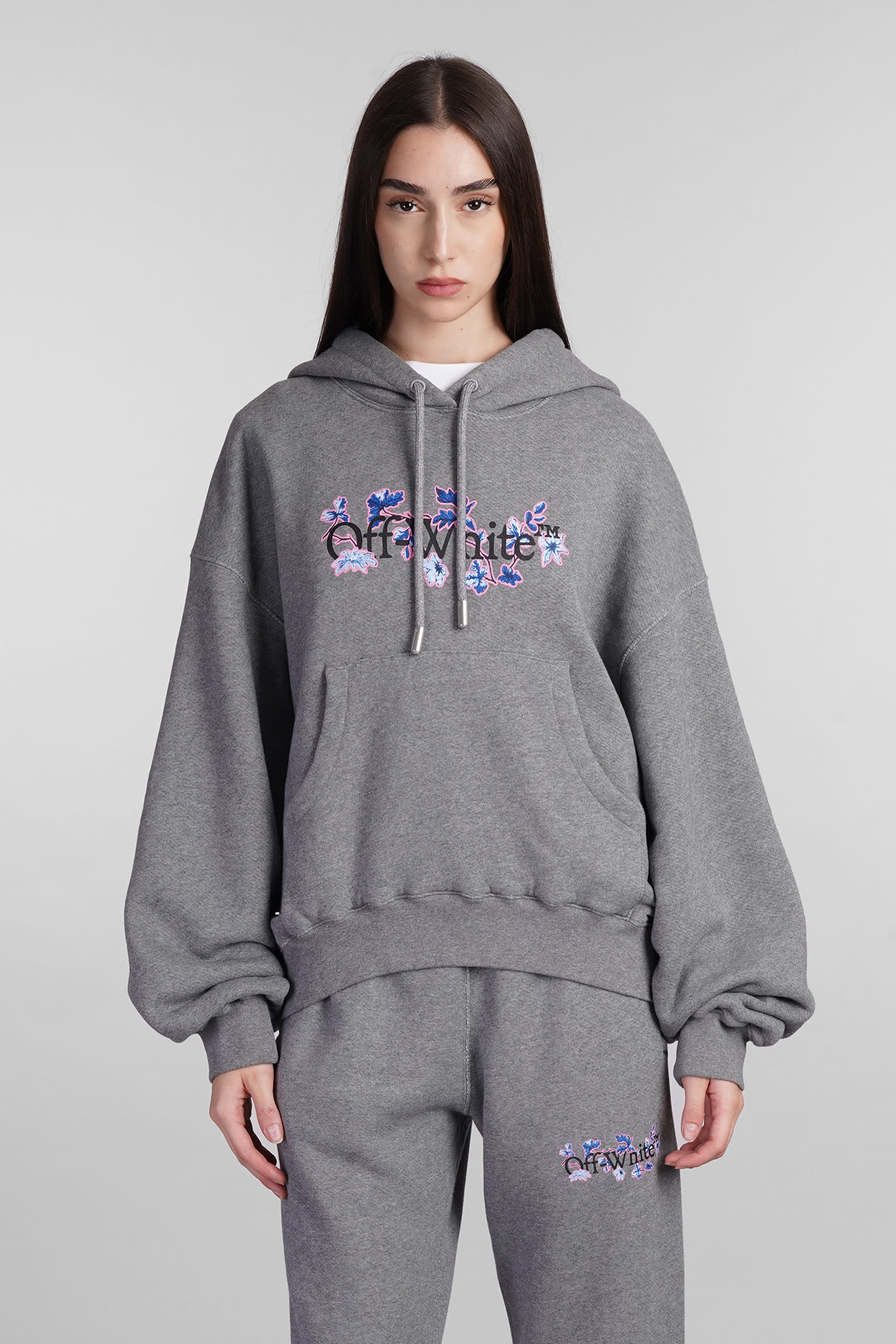 flower Grey Cotton Sweatshirt