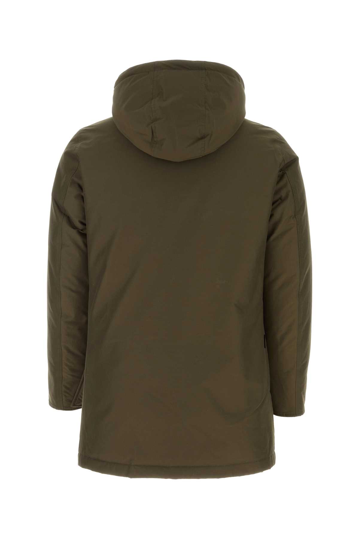Shop Woolrich Army Green Cotton Blend Down Jacket In Darkgreen