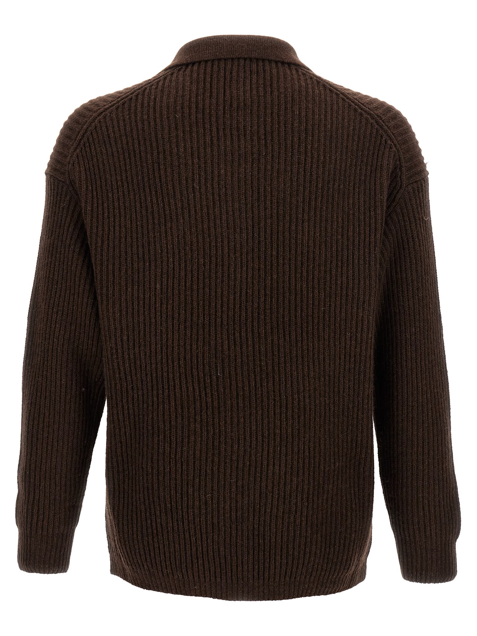 Shop Emporio Armani Ribbed Sweater In Brown