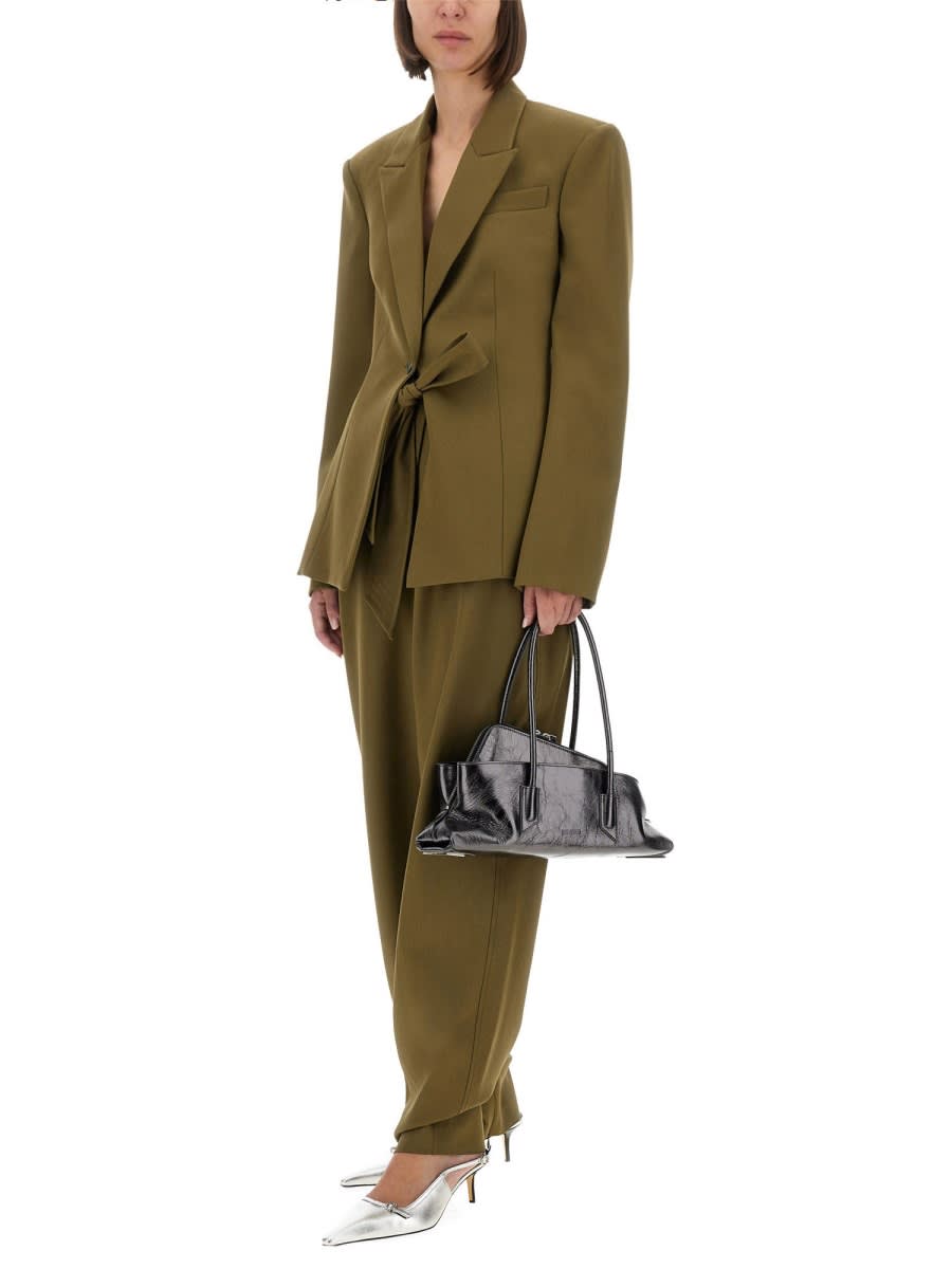 Attico Tailored Gabardine Jacket With Unique Tie Detail In Green