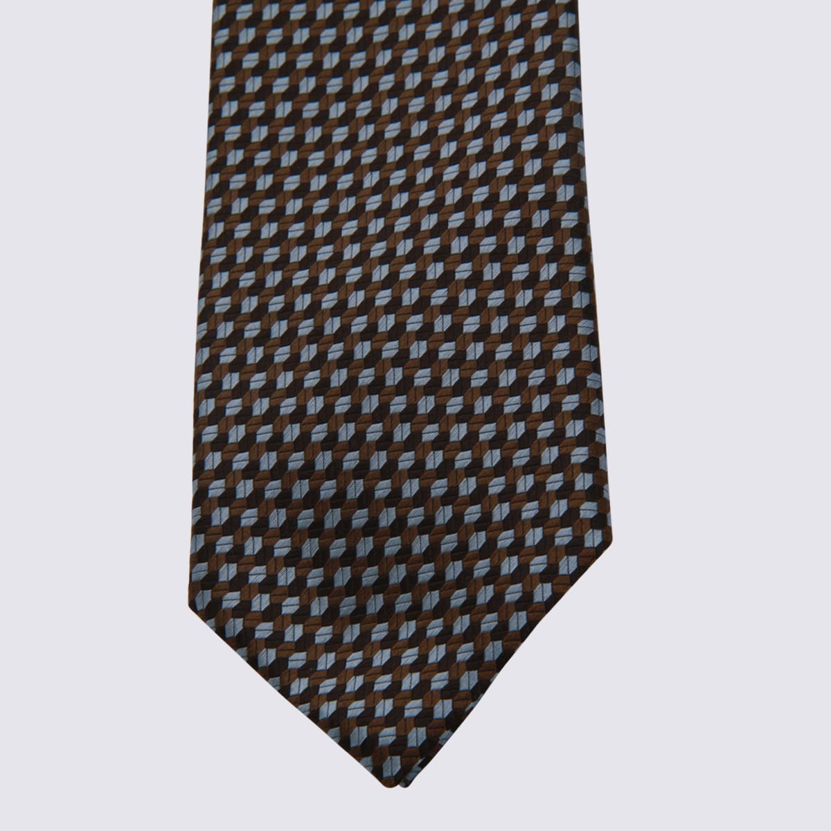 Zegna Geometric Pattern Ties Pointed Tip In Brown