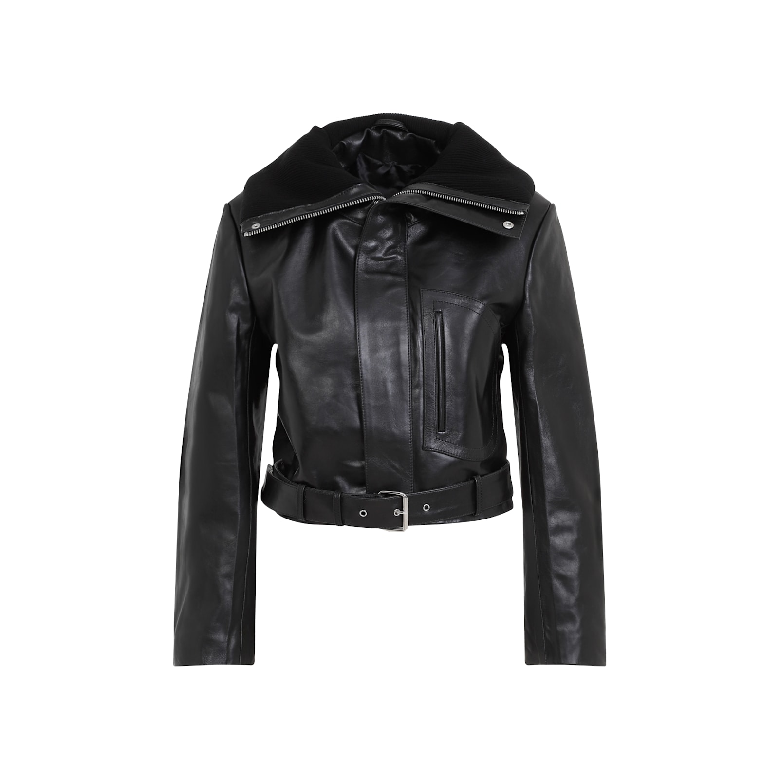 Shop Victoria Beckham Cropped Leather Biker Jacket In Black