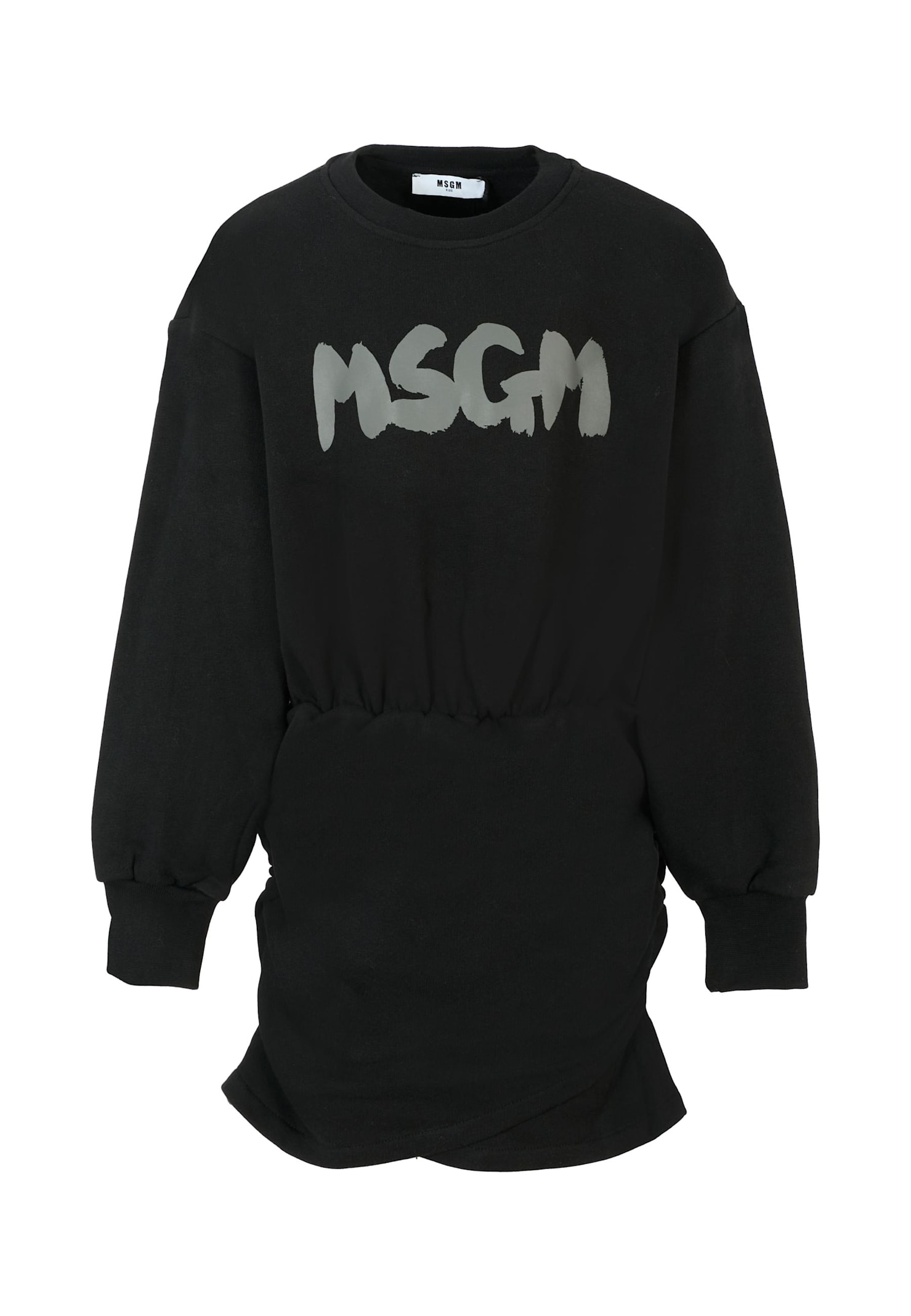 Msgm Black Dress For Girl With Logo In Black