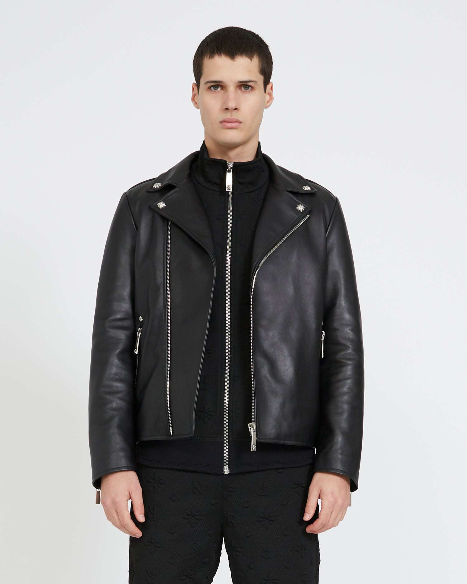 John Richmond Leather Jacket With Print On The Back In Nero