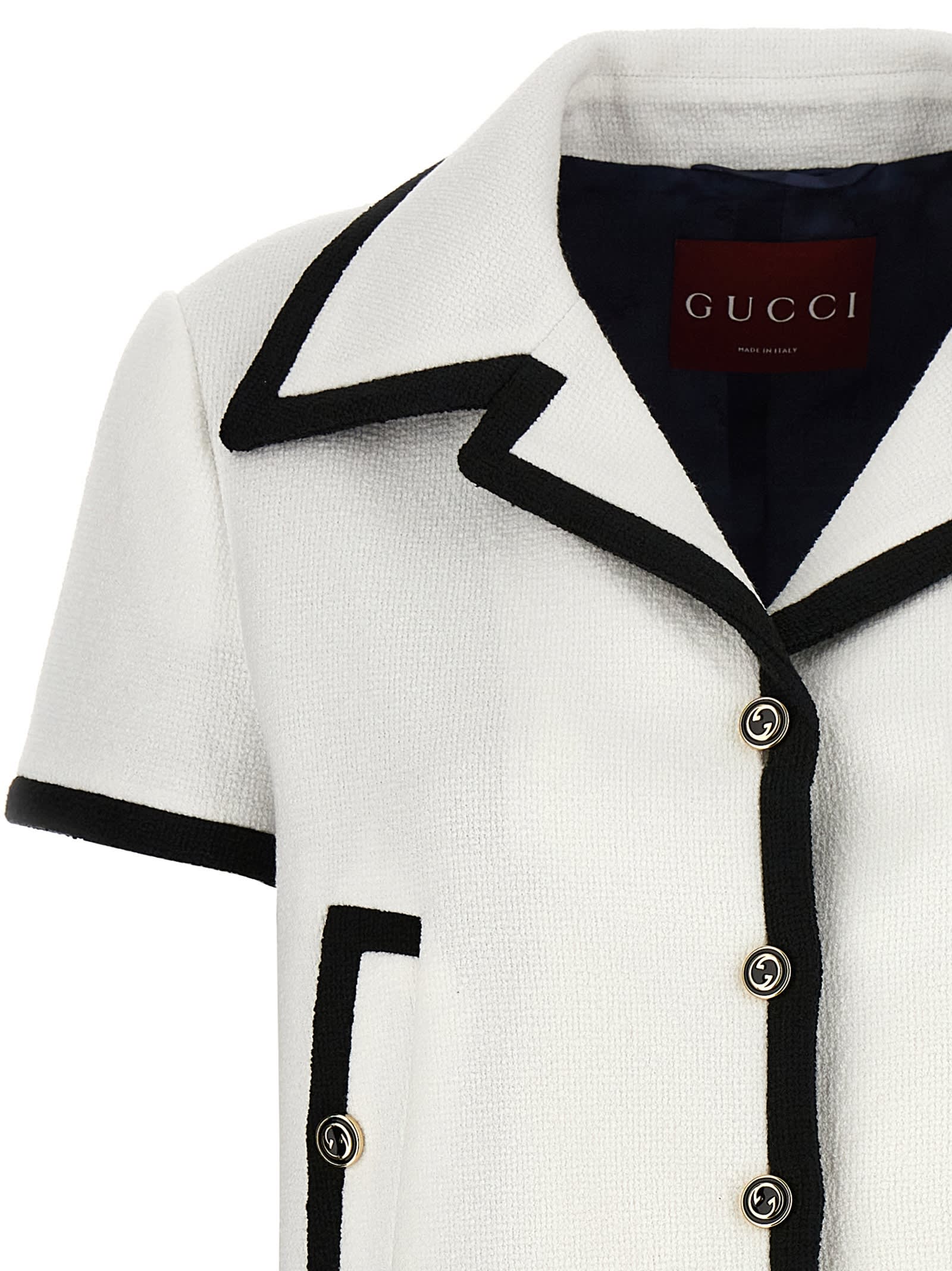 Shop Gucci Tweed Crop Jacket In White/black