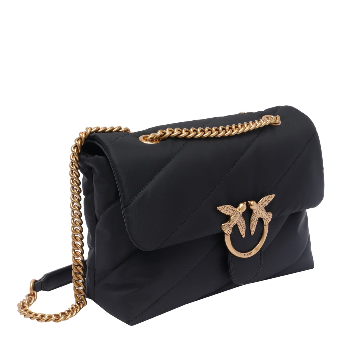Pinko Love Bag Recycled Tissue Crossbody Bag In Nero-antique Gold