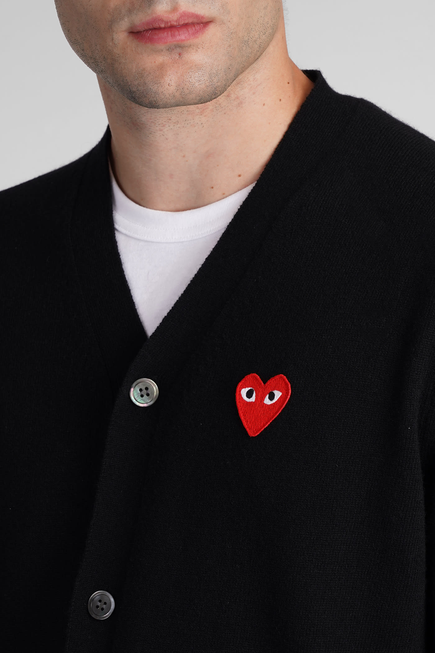 Shop Comme Des Garçons Play Cardigan In Black Wool