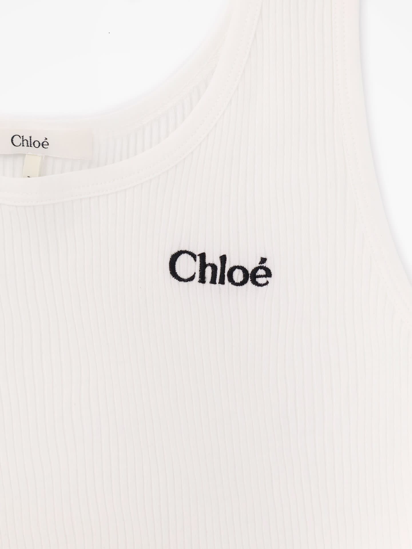 Chloé Logo Ribbed Cotton Jersey Tank Top In White