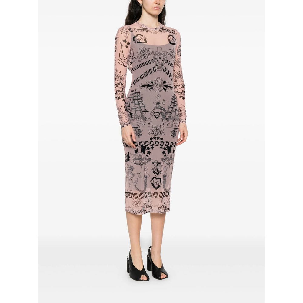 Pinko Printed Mesh Midi Dress In Black