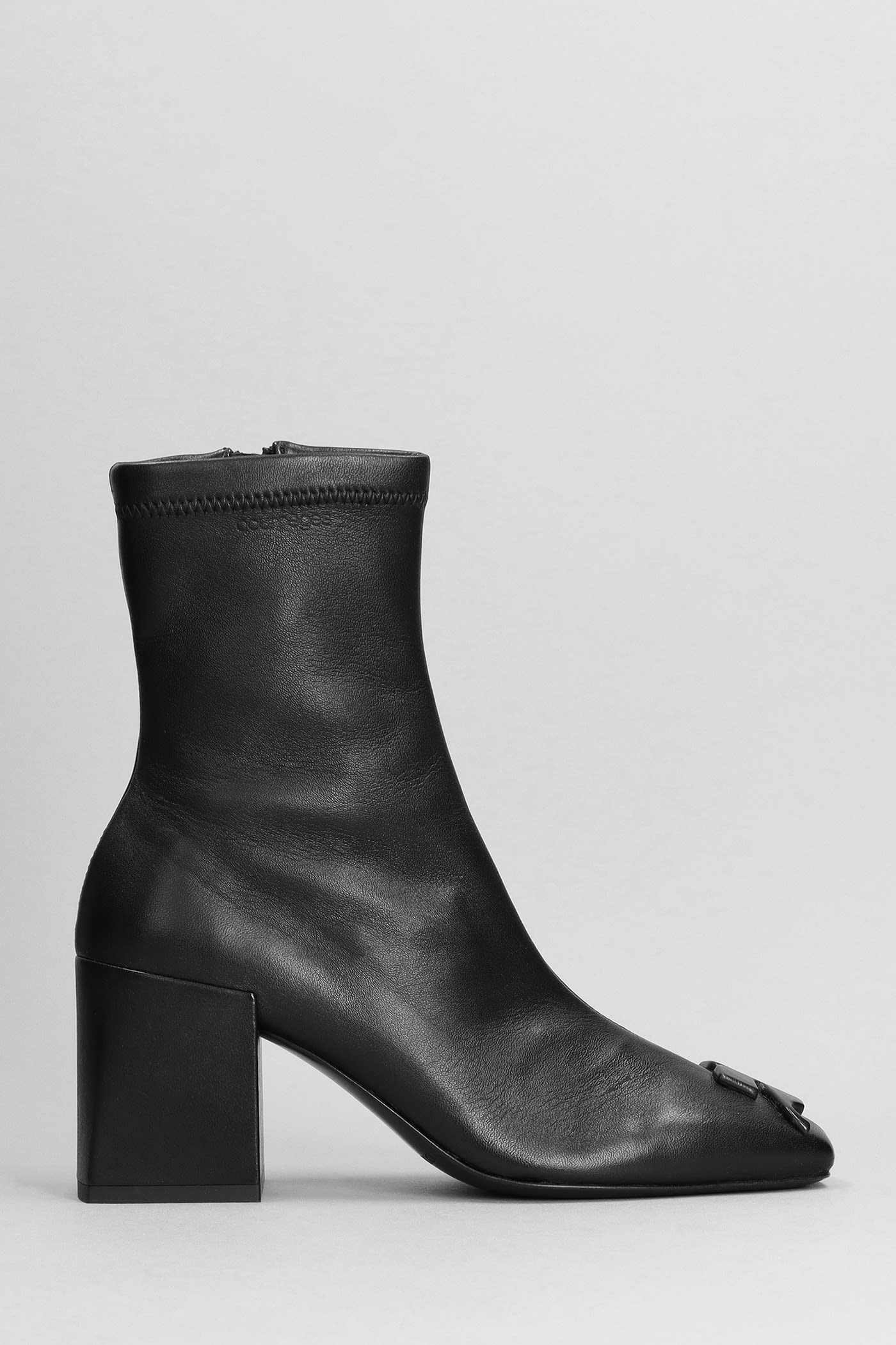 COURRÈGES HIGH HEELS ANKLE BOOTS IN BLACK LEATHER