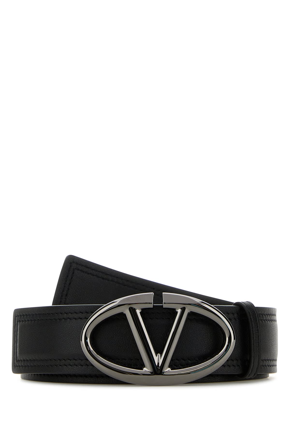 Shop Valentino Buckle Belt H. 35 Vlogo In Nero