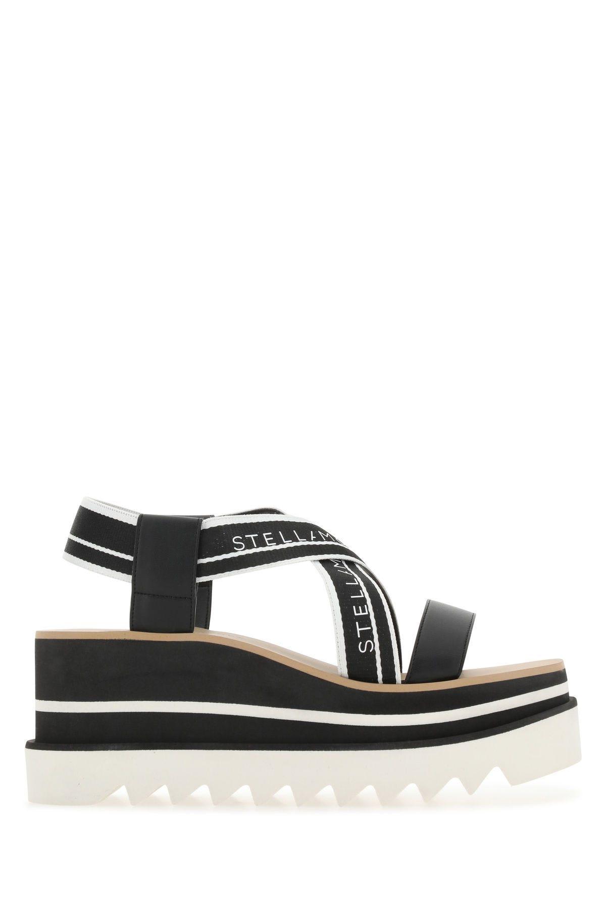 Shop Stella Mccartney Two-tone Fabric Sneak Elyse Sandals In Black