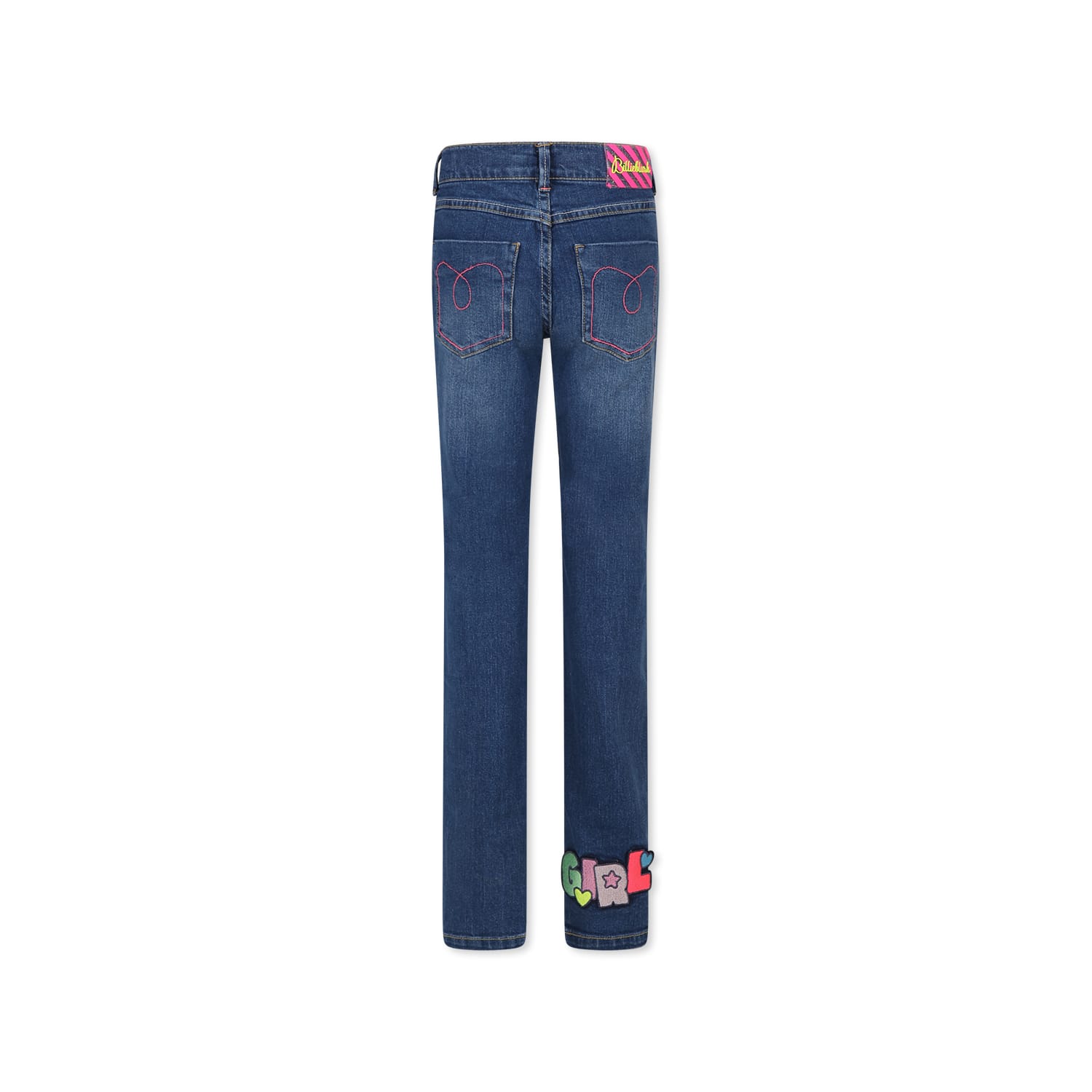Billieblush Blue Jeans For Girl With Embroidery In Denim