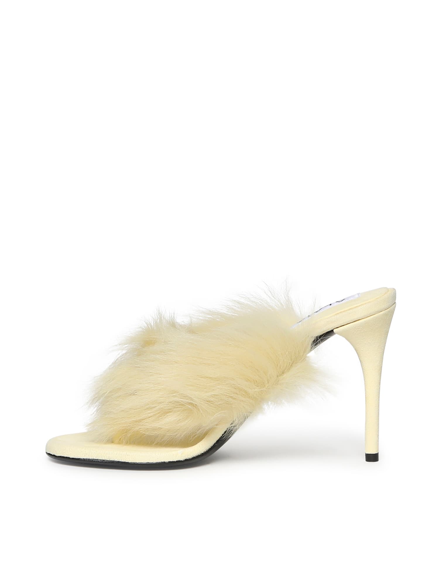 Alaïa Women Yellow Long-haired Lambskin Leather Thong Mules In Orange