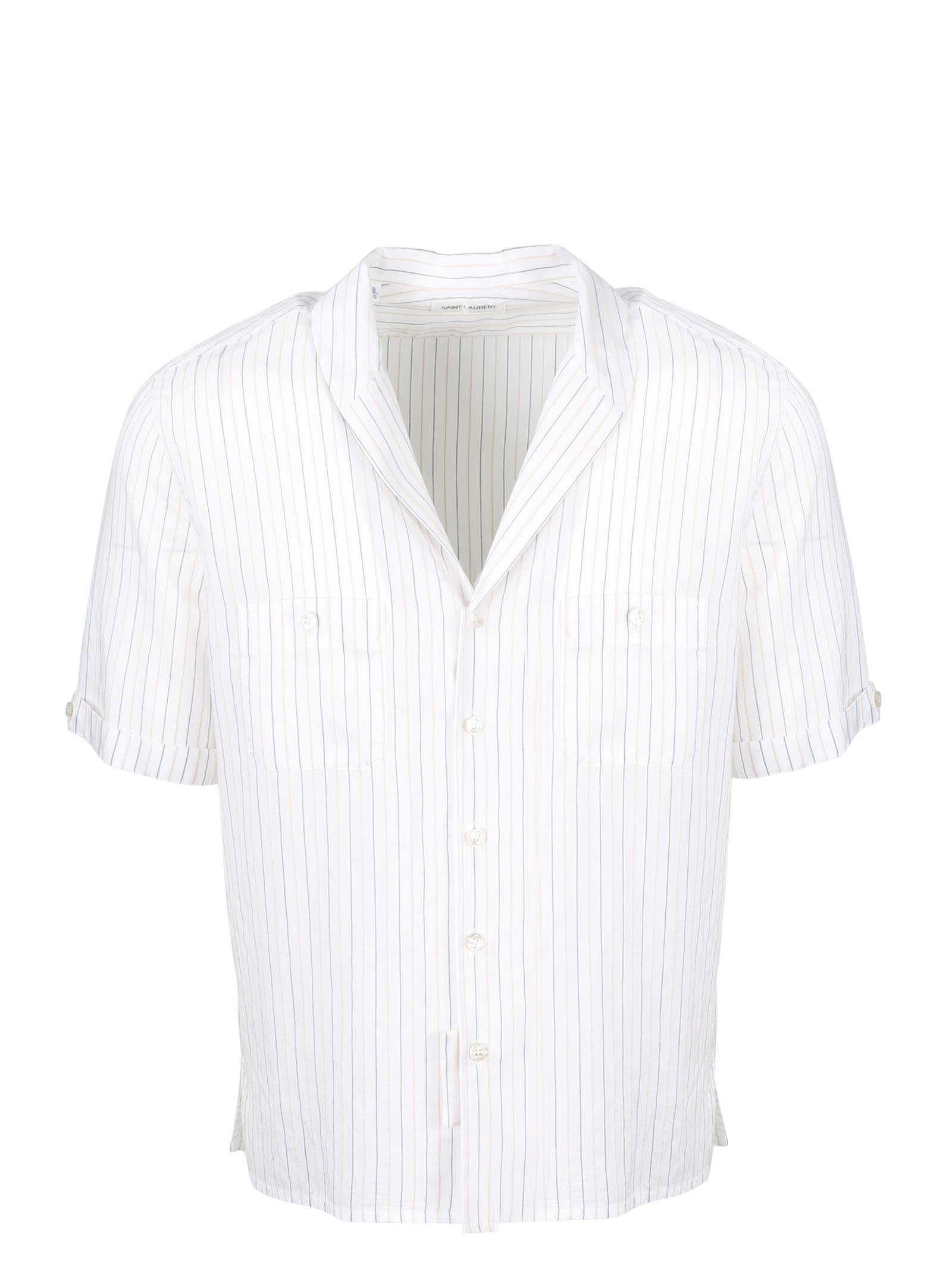 Saint Laurent Shawl Collar Striped Shirt