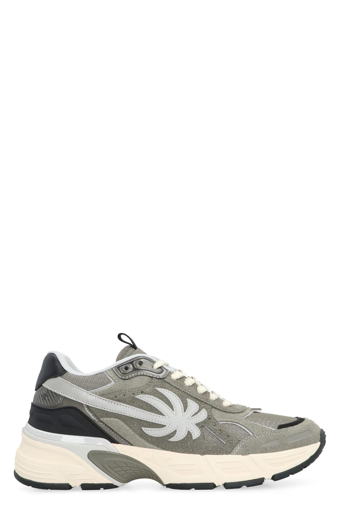 Shop Palm Angels Leather And Fabric Low-top Sneakers In Dark Grey Grey (green)