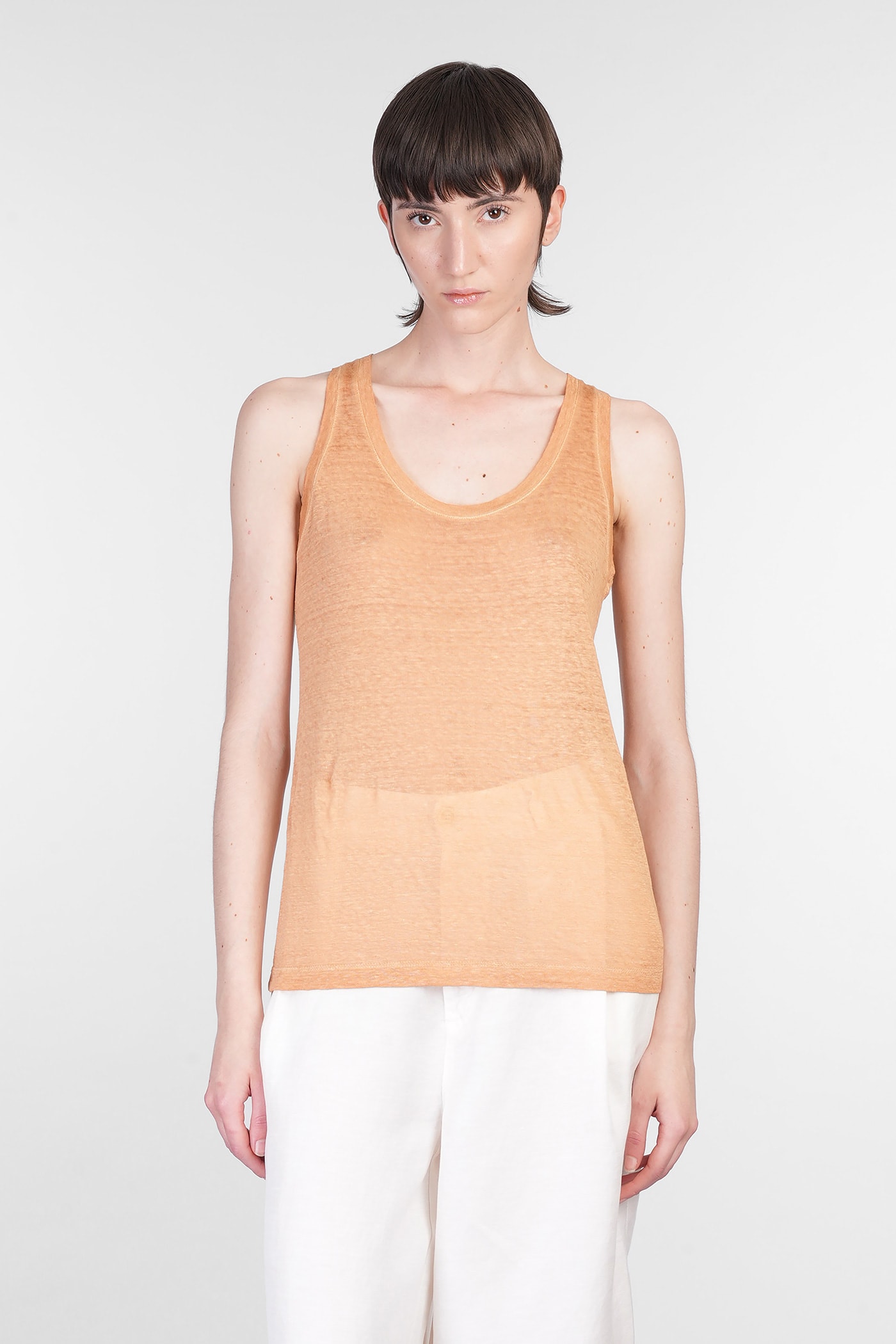 120% LINO TANK TOP IN ORANGE LINEN 