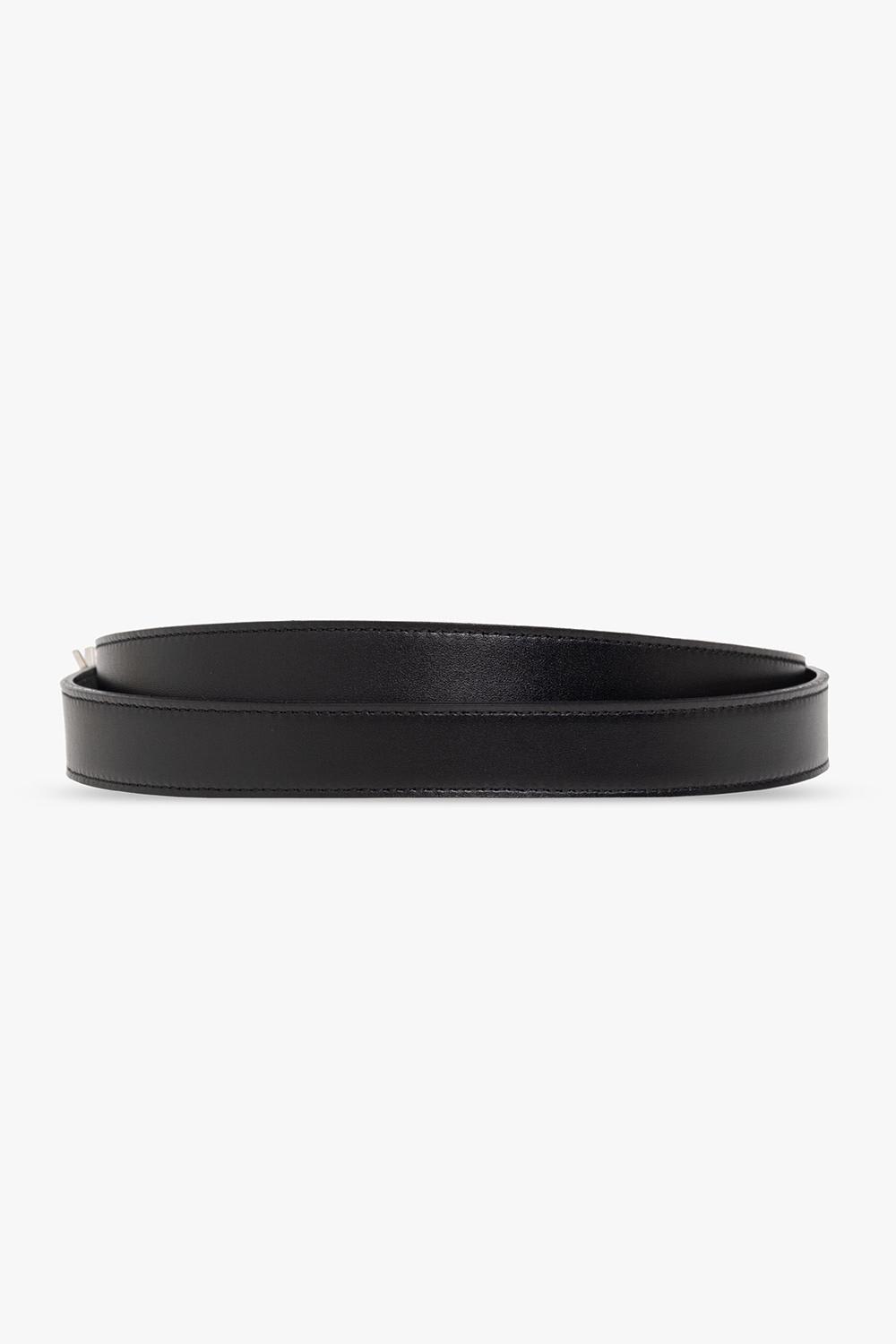 Shop Saint Laurent Leather Belt With Logo In Black