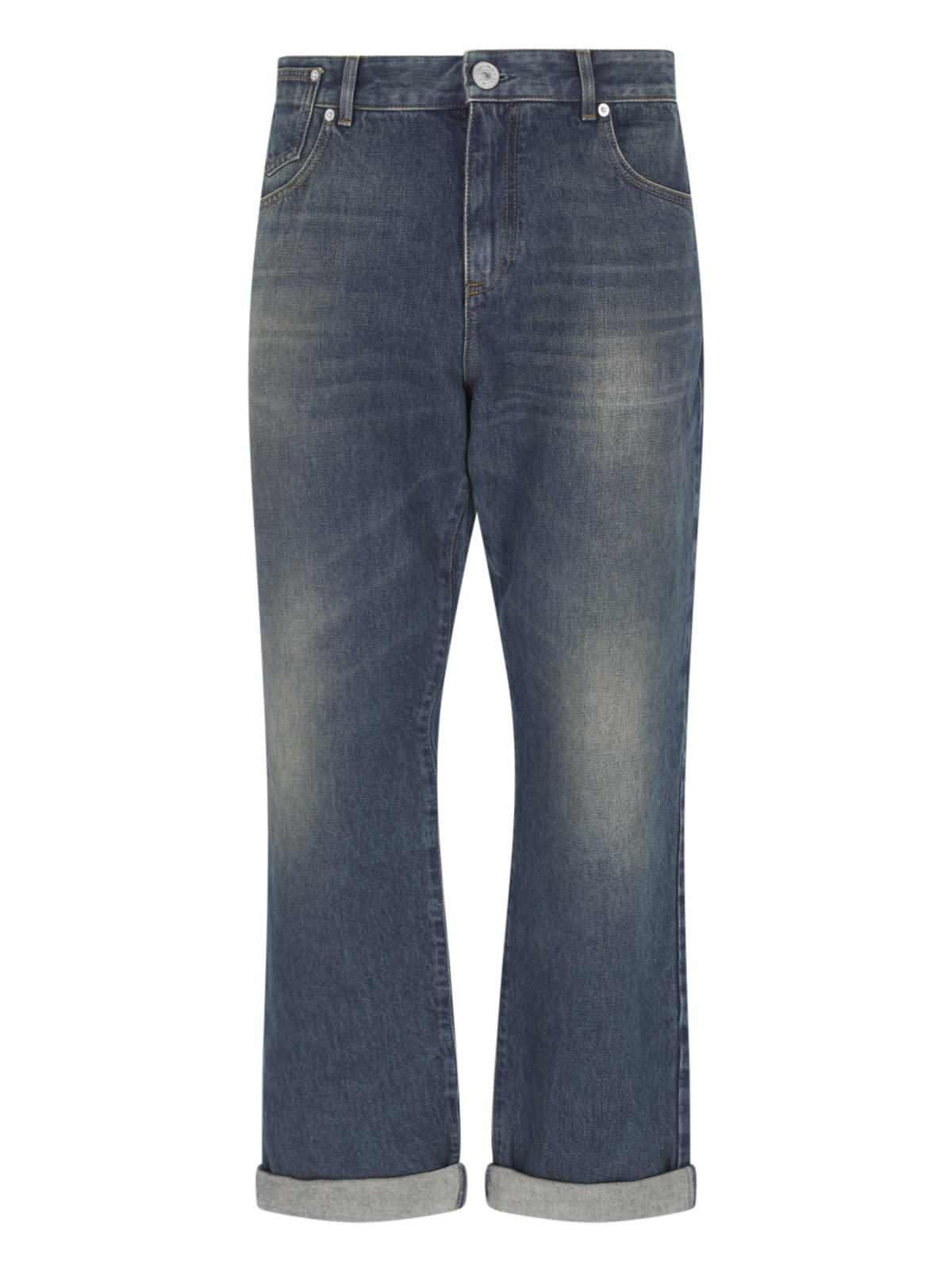 Shop Balmain Straight Jeans In Bleu Jean Brut