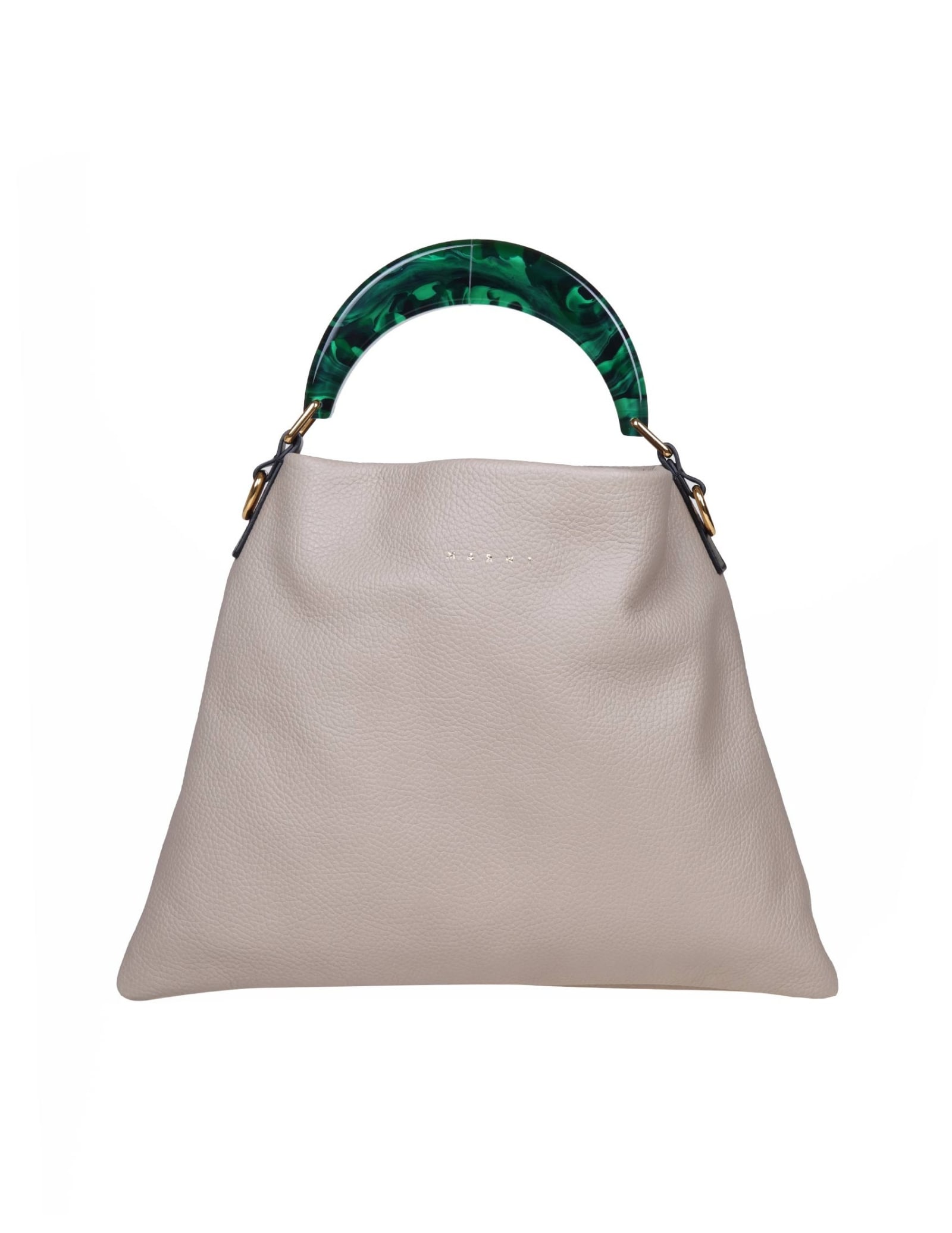 Shop Marni Small Hobo Bag In Calfskin With Resin Handle In Camel