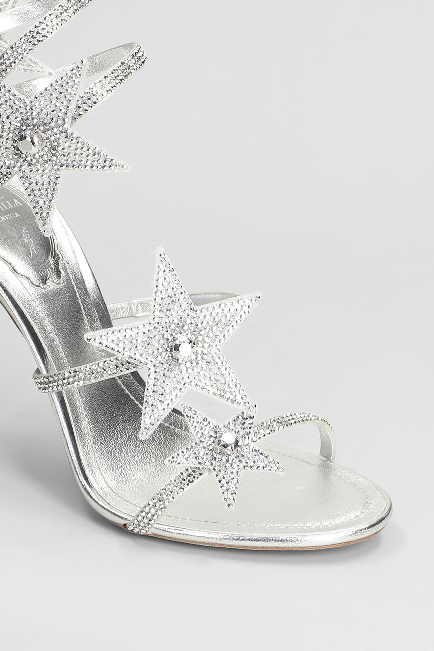 René Caovilla Star Cleo Sandals In Silver Leather In Silver
