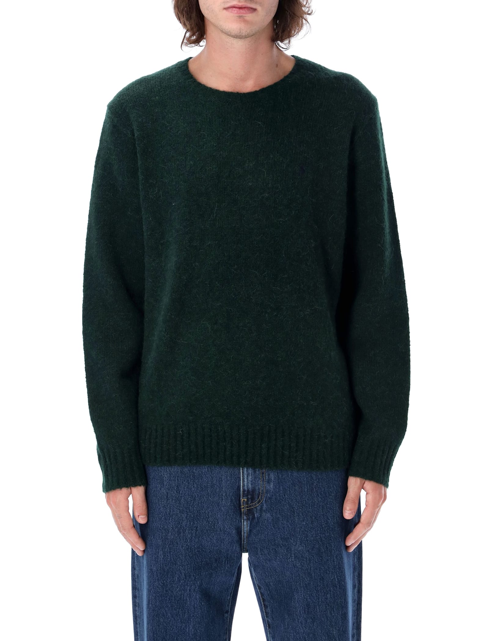 Shop Polo Ralph Lauren Wool-blend Crew Neck Jumper In Moss