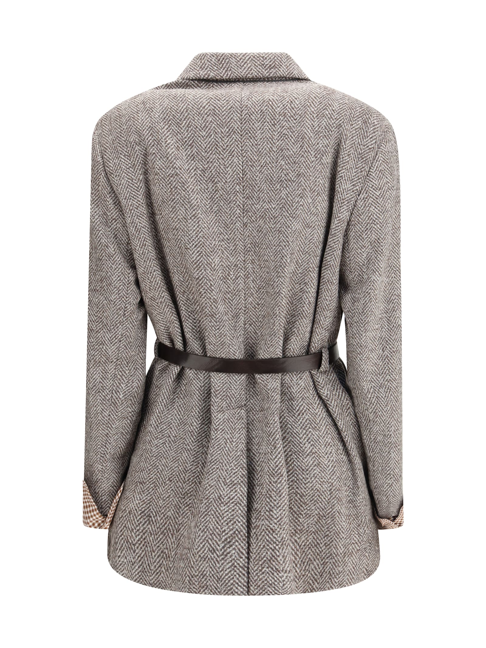 Brunello Cucinelli Brown Fleece Wool Coat In Gray