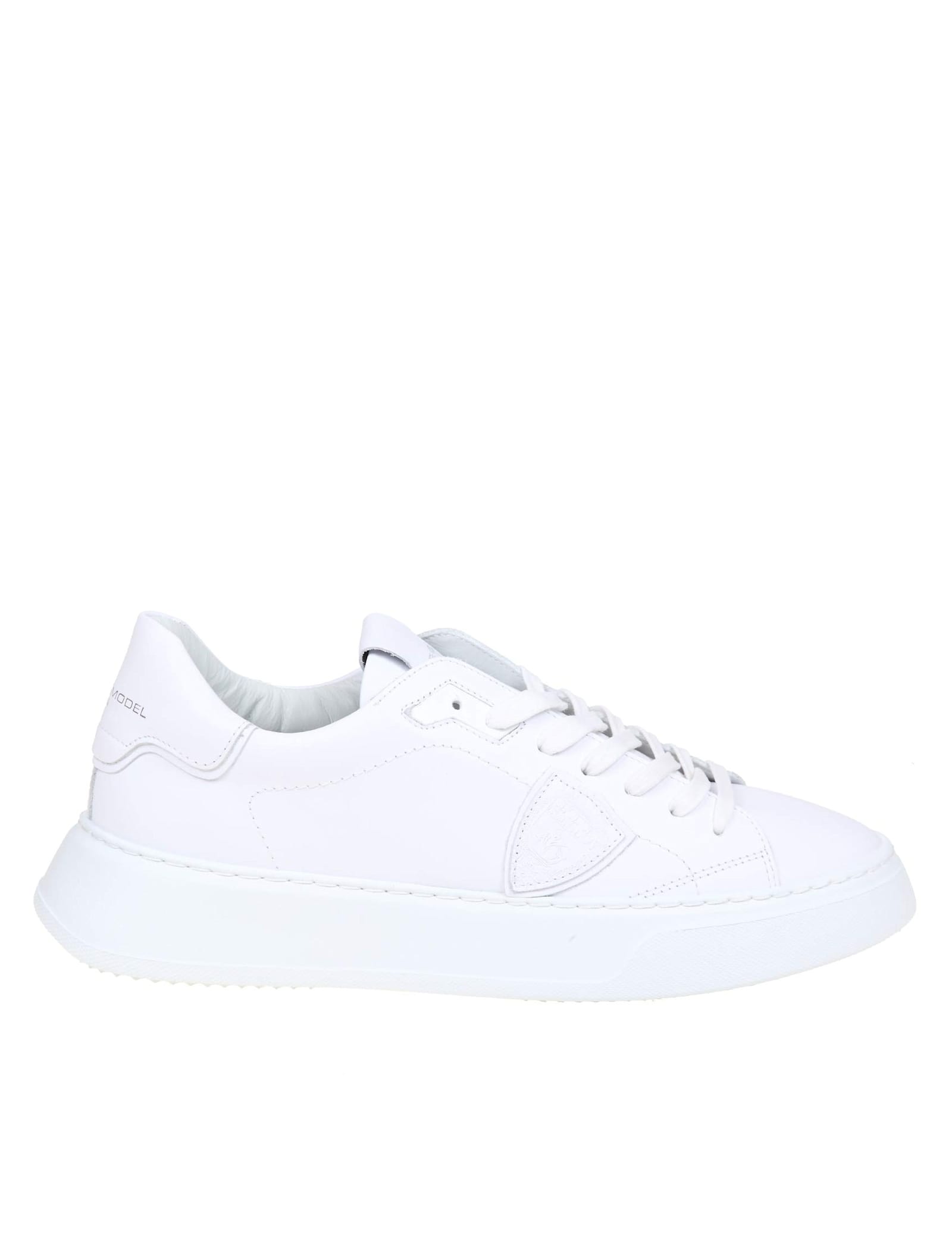 PHILIPPE MODEL TEMPLE LOW SNEAKERS IN WHITE LEATHER 