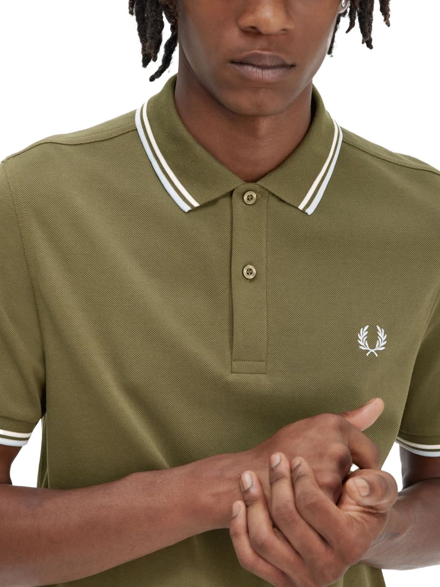 Shop Fred Perry Polo With Logo In Military Green