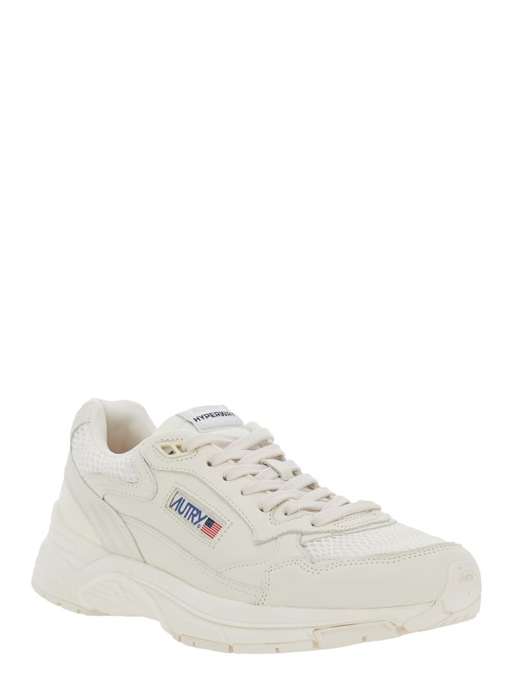 Autry Hyperway White Low Top Sneakers With Logo Patch On Tongue And Side In Tech Fabric Man In Neutral