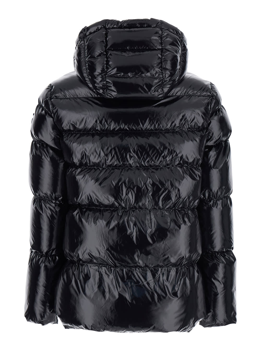 Pinko Oversized Black Puffy Coat With Glossy Finish And Hood In Black