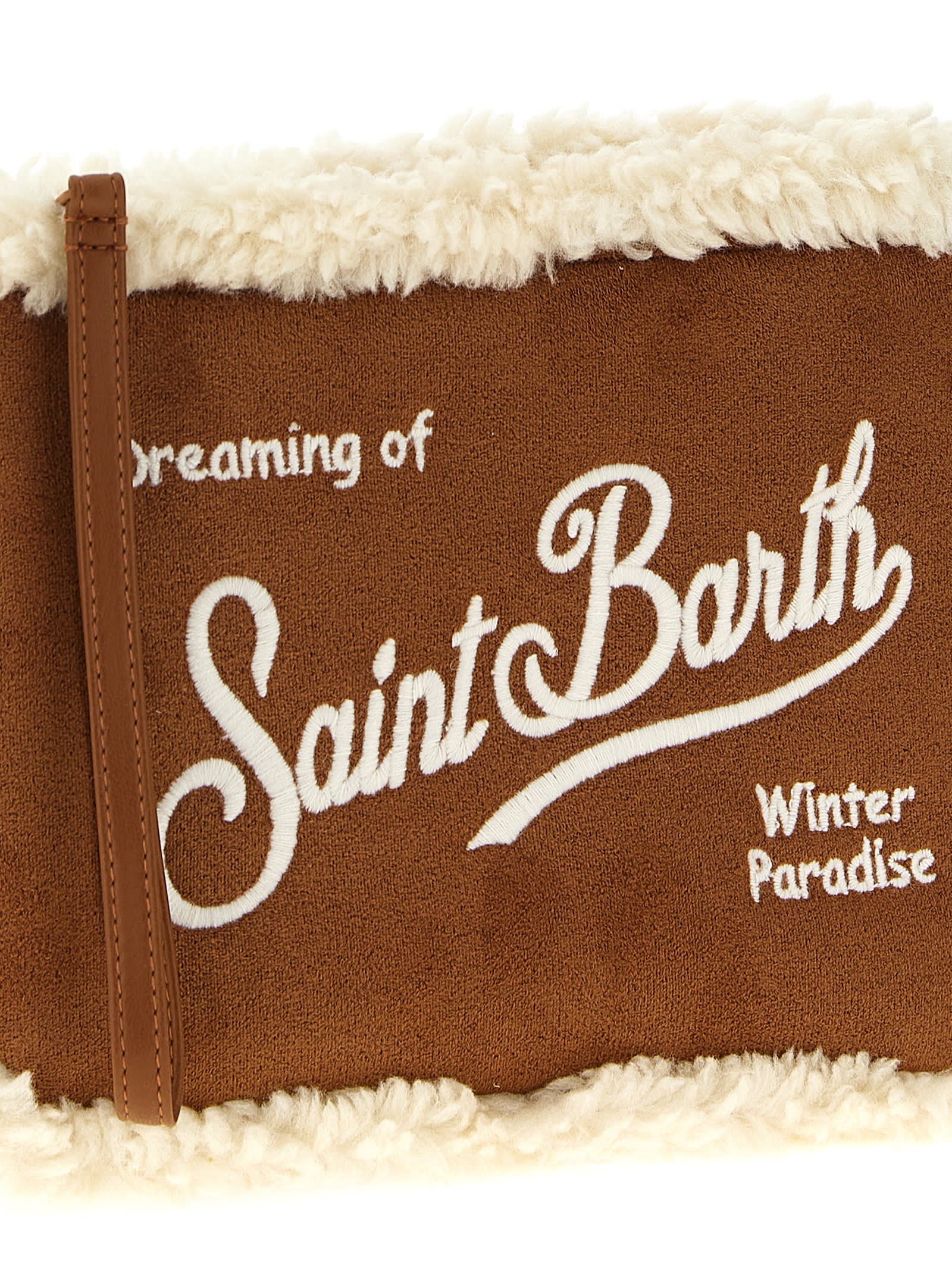 Mc2 Saint Barth Aline Shearling Clutch In Brown