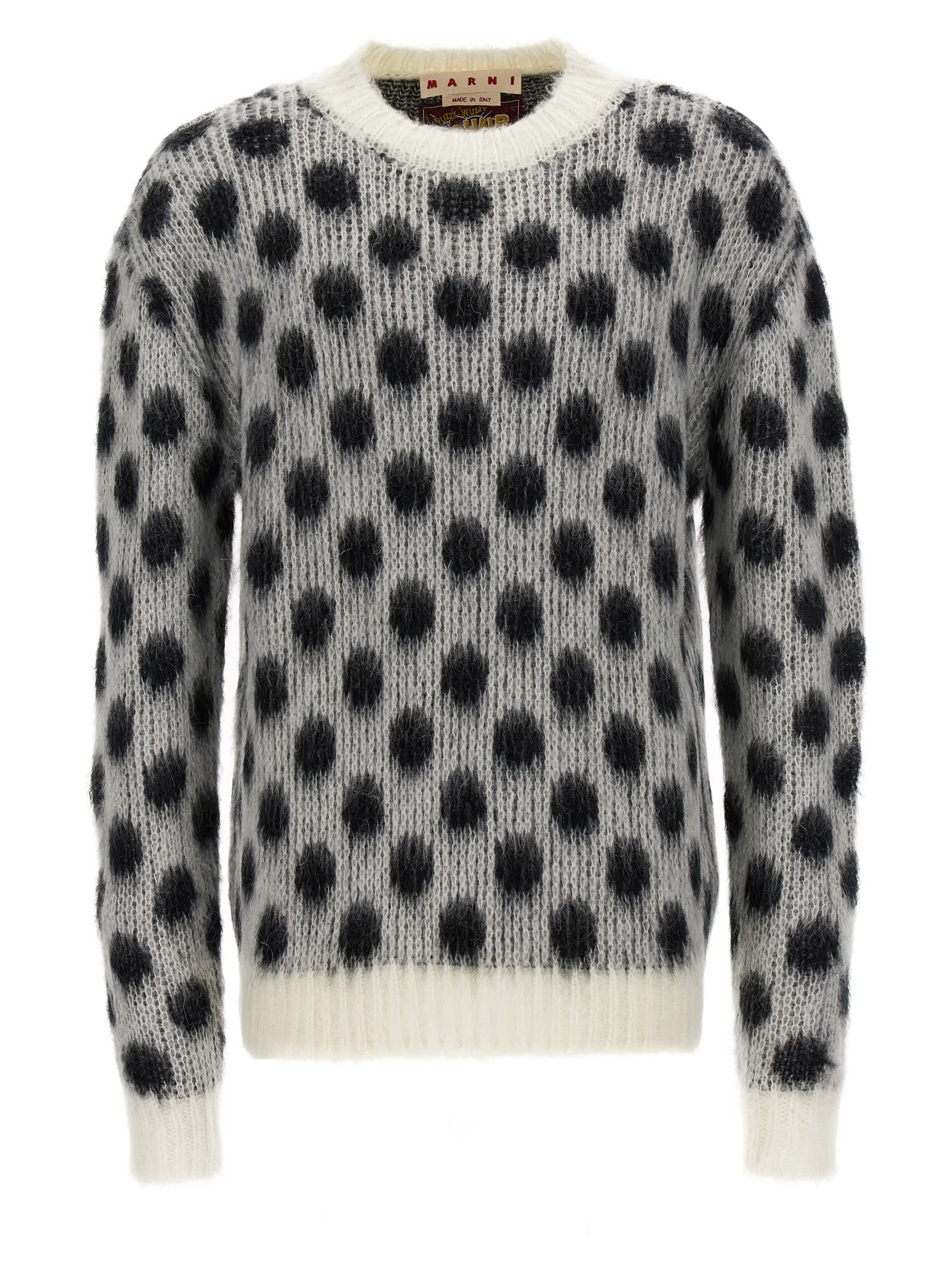 Shop Marni Polka Dot Sweater In White/black