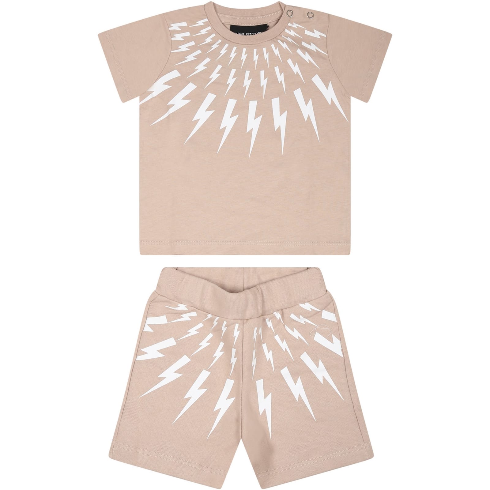 Neil Barrett Kids' Beige Suit For Baby Boy With Iconic Lightning Bolts And Logo