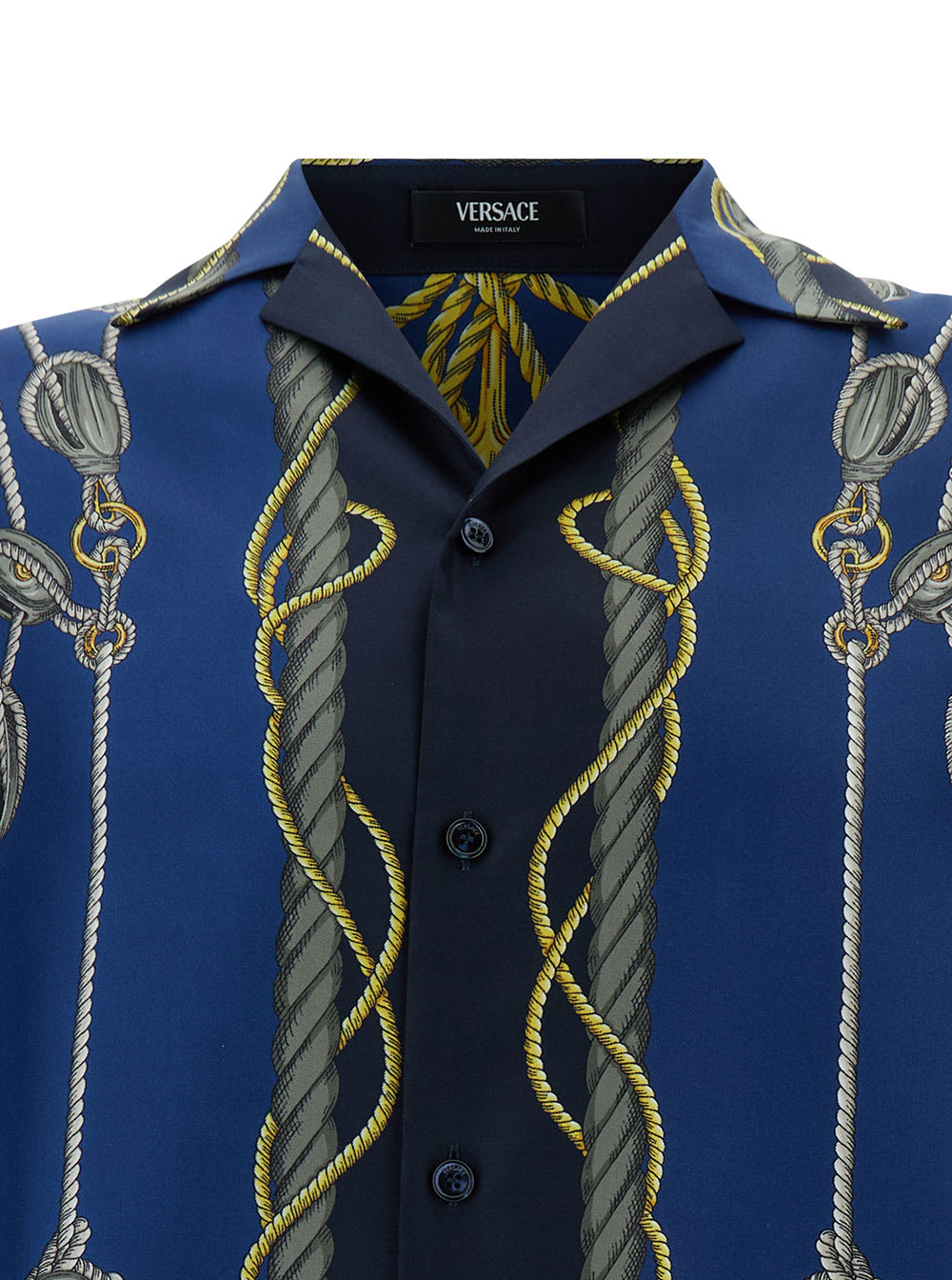 Shop Versace Nautical Blue Bowling Shirt With Barocco Print In Silk Man