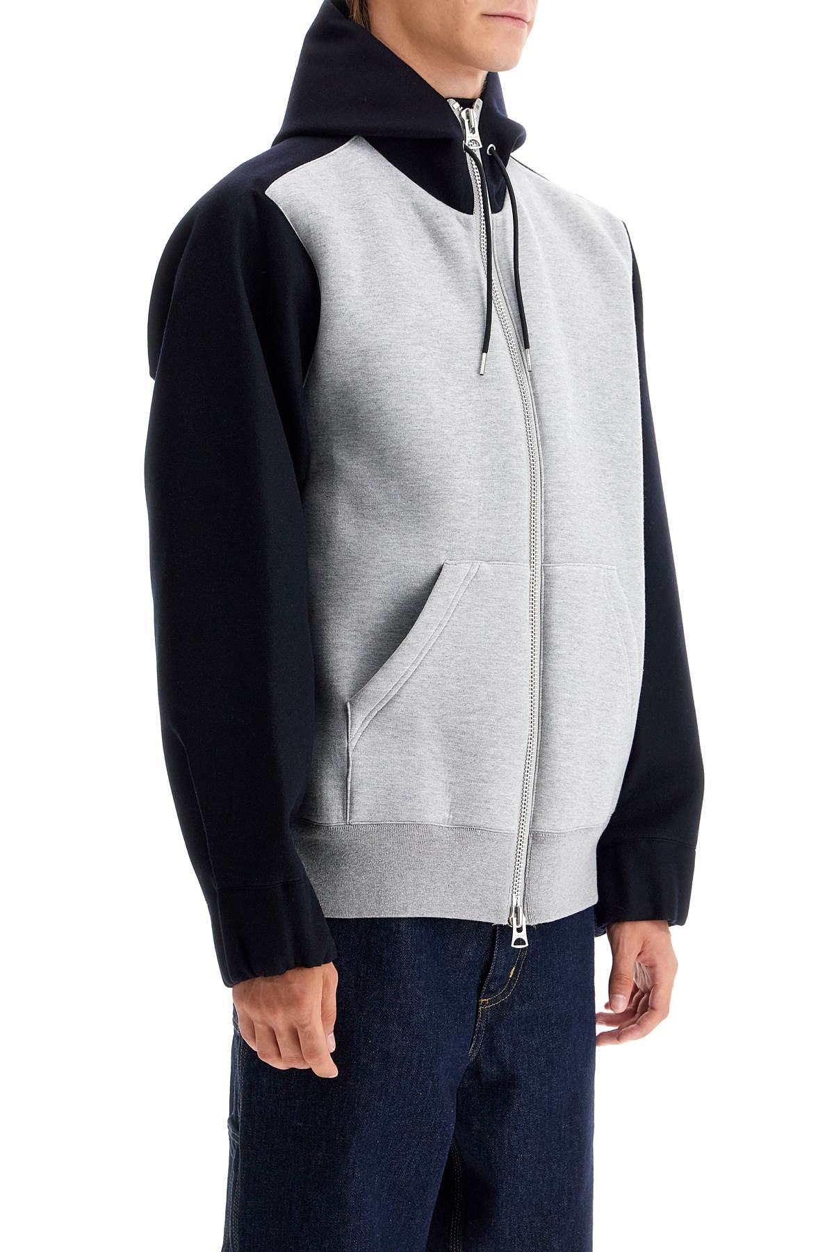 Sacai Bicolor Sweatshirt With Zip And Hood In L/gray×d/navy (grey)