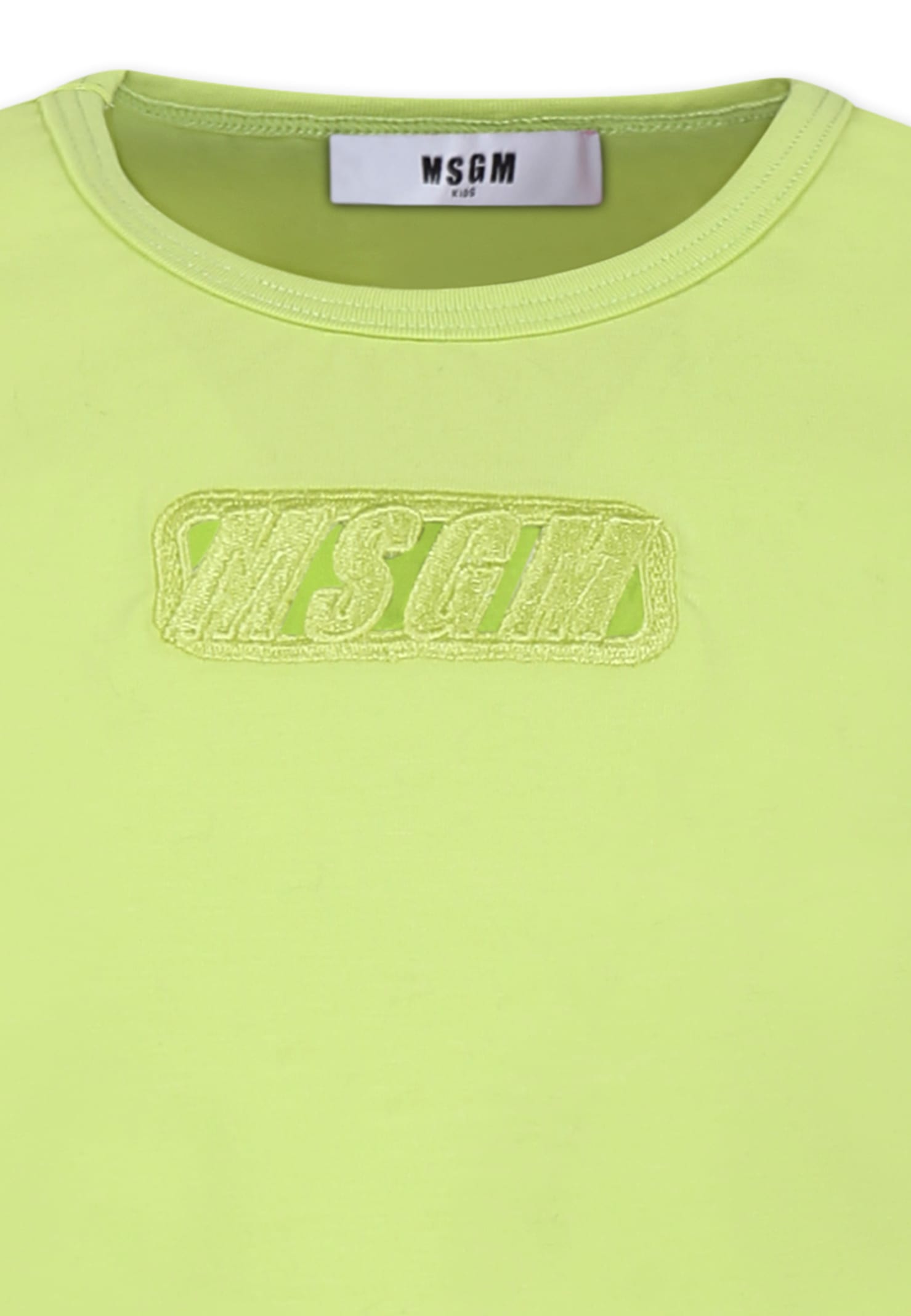 Msgm Green Crop T-shirt For Girl With Logo In Green