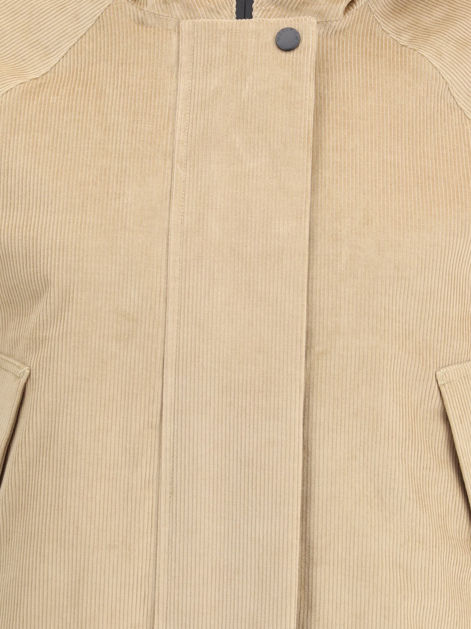 Woolrich Hooded Corduroy Jacket Adjustable Cuffs In Neutral