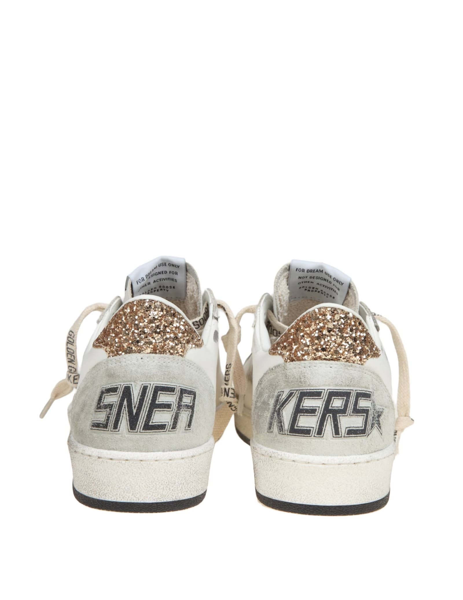 Shop Golden Goose Ballstar In White Leather With Glitter Star In White Black Gold Ice