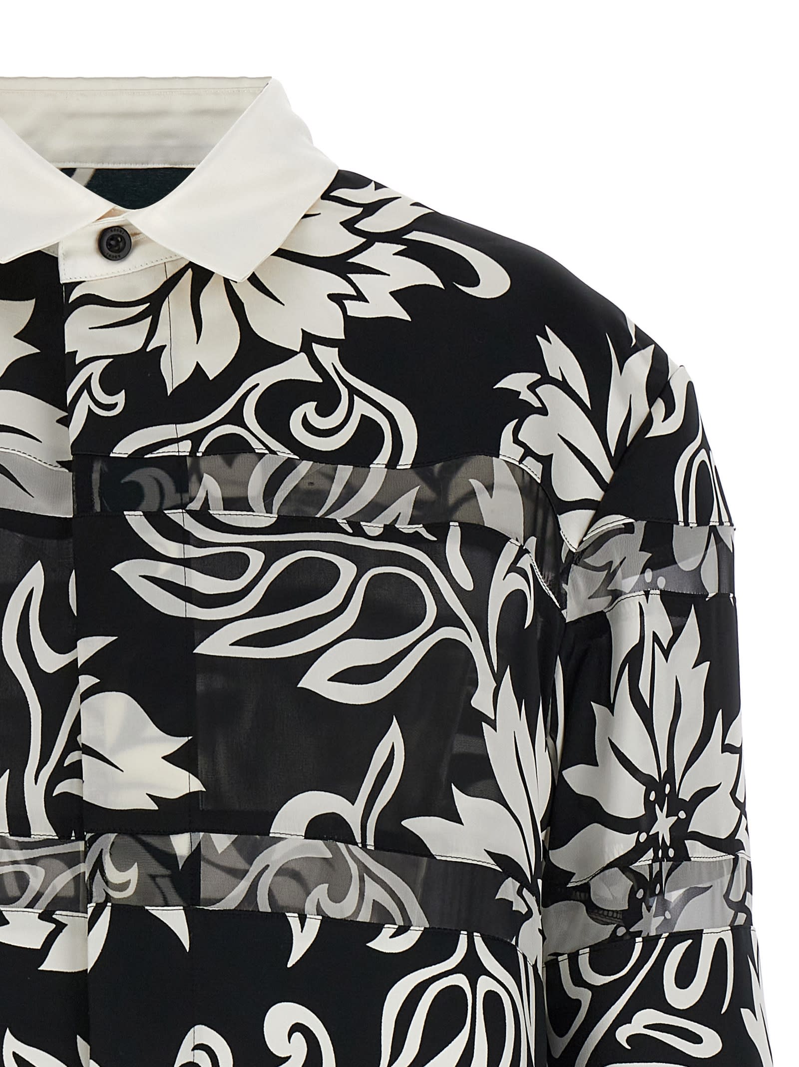 Shop Sacai Floral Print Shirt In White/black