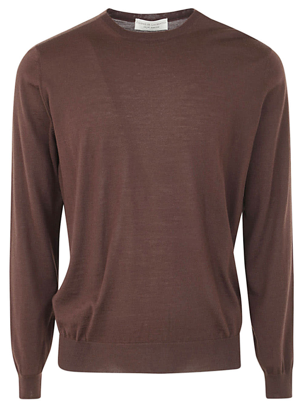 Shop Filippo De Laurentiis Royal Merino Long Sleeves Crew Neck Sweater In Brown