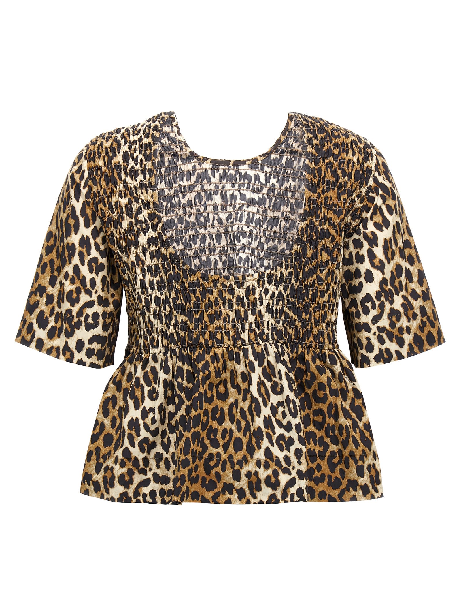 Shop Ganni Leopard Blouse In Multicolor